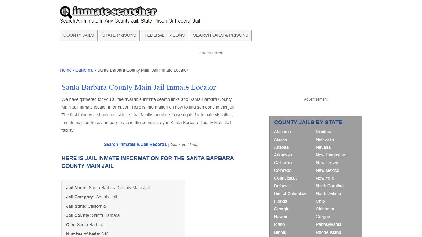 Santa Barbara County Main Jail Inmate Locator - Inmate Searcher